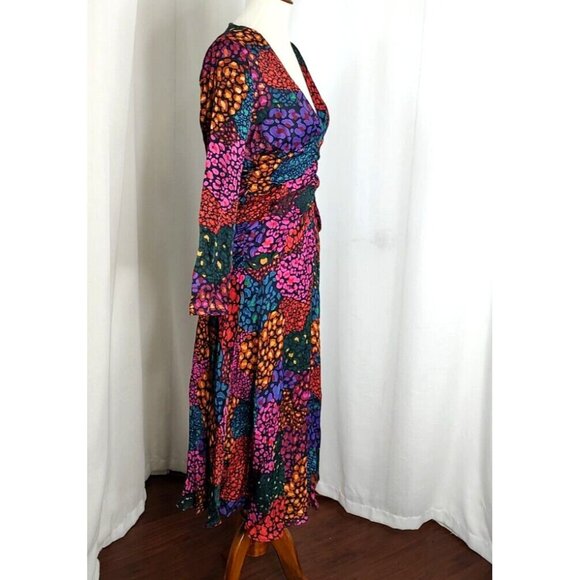 FARM Rio Midi Dress S Rainbow Hearts Lenzing Ecovero Viscose Ruching - Picture 9 of 11